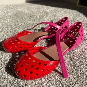 Mel by Melissa Pink and Red Hearts rubber shoes sandals size 8 made in Brazil